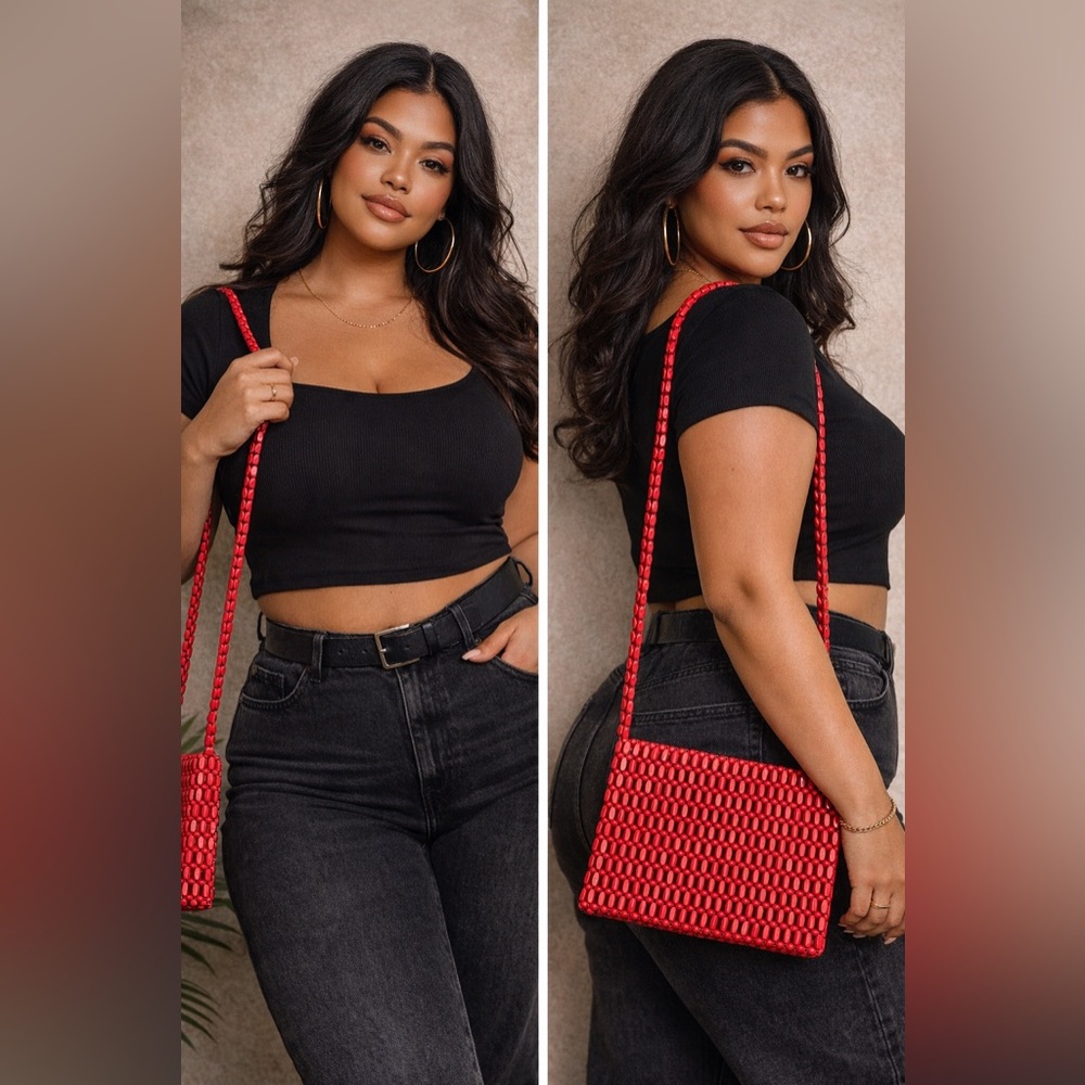 Red Beaded Shoulder Bag (Vintage-Inspired Statement Piece)